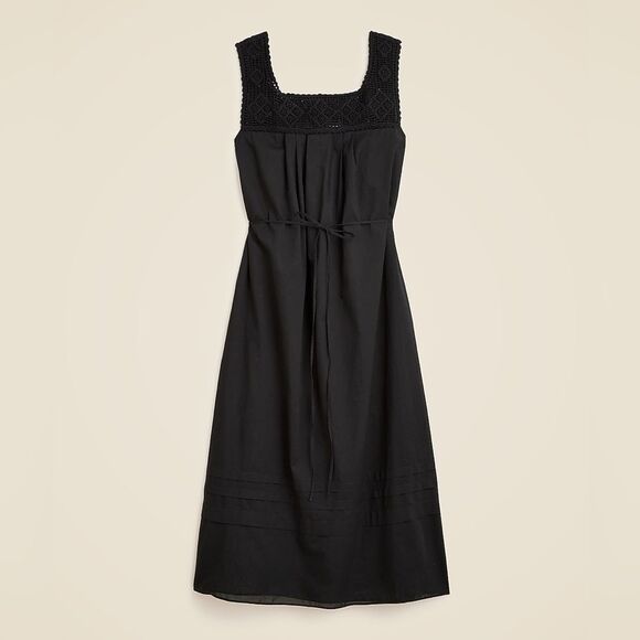 J.CREW Crochet Midi Dress Large Black Relaxed Fit Boho Resortwear Vacation NWT - Picture 2 of 8